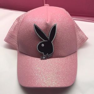 Pink glitter playboy bunny hat visor rave festival sun baseball cap beach river